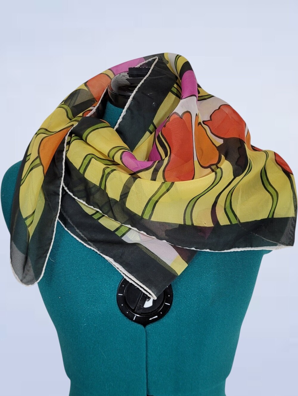 Vintage Tulip Polyester Scarf Square Retro Floral